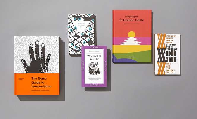 (Left to right) Cookbook by Dyakova for Artisan Publishers, Pearson’s work for Editions Zulma and Penguin Great Ideas, Zagnoli’s work for Lazy Dog and Mutty, Pearson’s Great Ideas