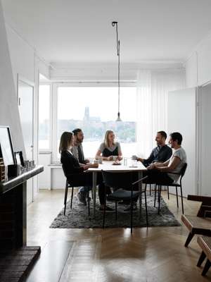 Upstairs, the office resembles a home