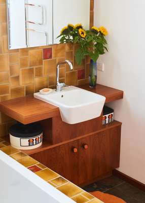 Wooden console in the bathroom 