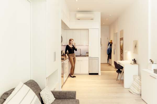 Studio kitchen area in Carmel Place 