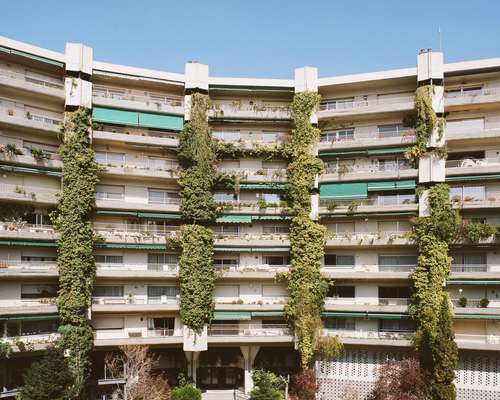 Façade of building number one overlooking the interior plaza 