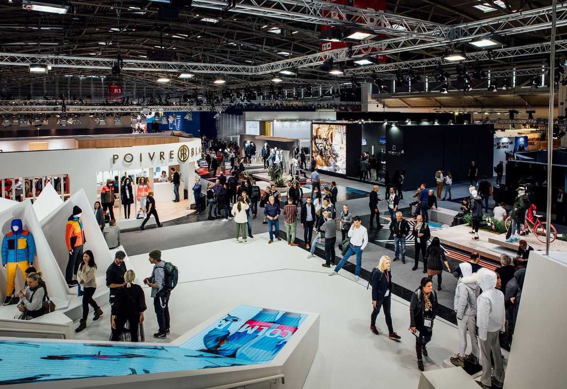 View from the top of the Colmar stand in B1, the hall home to luxury sports brands