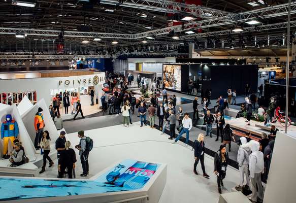 View from the top of the Colmar stand in B1, the hall home to luxury sports brands