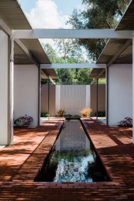 Water feature viewed from the French doors