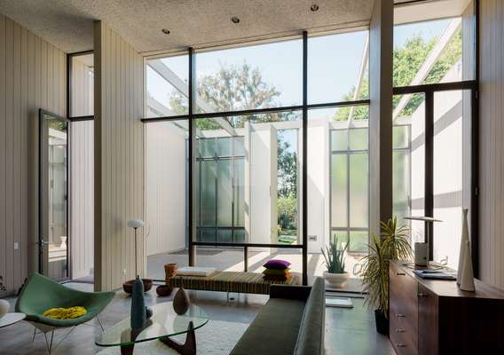 The Brady House living room with its Noguchi coffee table