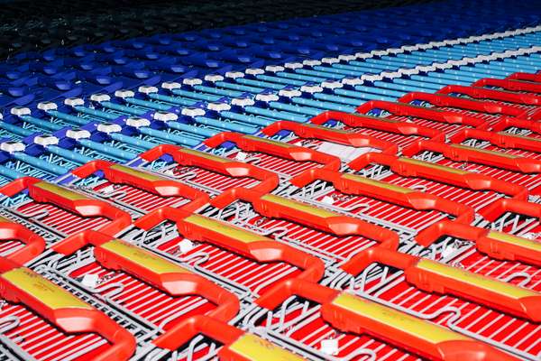 Trolleys lined up ready to be dispatched 