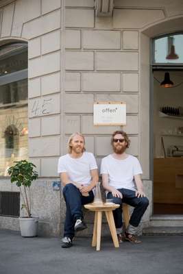 Karl Westbom (left) and Johan Olzon outside their shop, Soeder