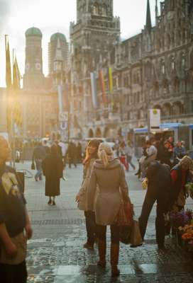 Marienplatz with the city hall and Frauentower in the background 