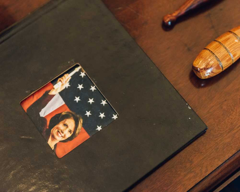 A photo album with an image from Pelosi’s acceptance as the first female speaker of the House in 2007 