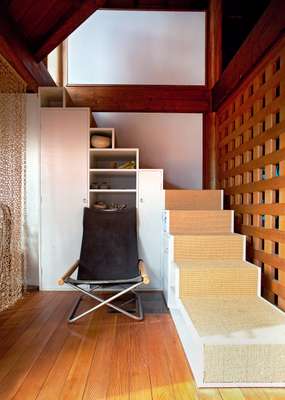 Stairway: The stairs to the third floor are covered in tatami. Folding "NY Chair" by Takeshi Nii, designed in 1958. "For some reason, I'm not a big fan of new things," Ito says.