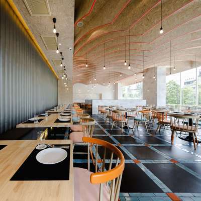 Laem Charoen seafood restaurant boasts a contemporary colour scheme