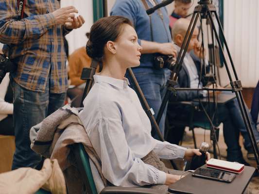 Journalist at an Open Russia press conference 