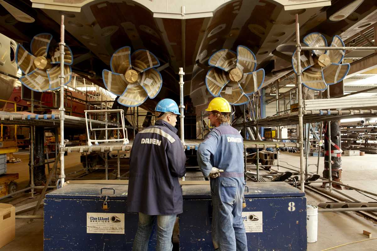 Workers in the shipyard