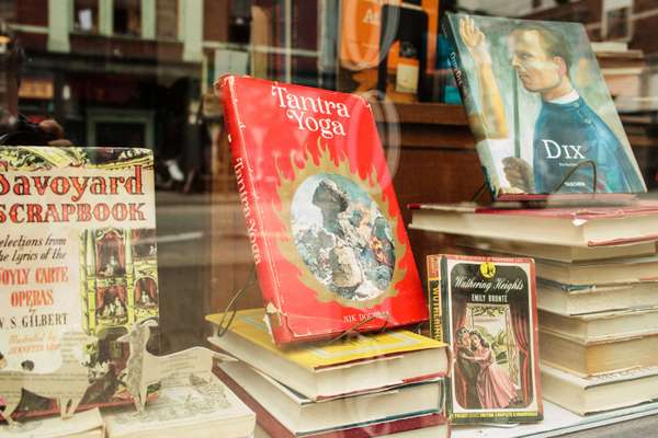 Vintage books in the Vancouver shop's window display