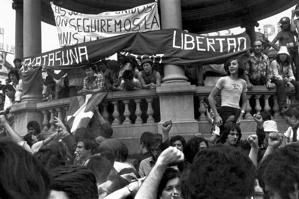 Demonstrators holding a pro-independence rally in Barcelona. 