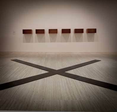 Carl Andre, ‘Crucis’ (front), and Donald Judd, ‘Untitled’ (rear)