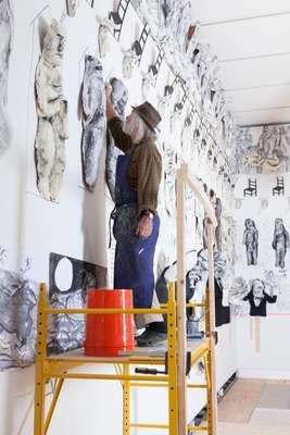 Peter Schumann works on his first museum show 