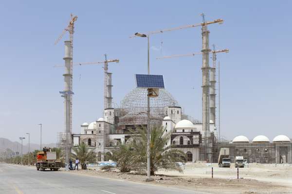 The Sheikh Zayed Mosque being built in Fujairah and new solar panels to power the street lights