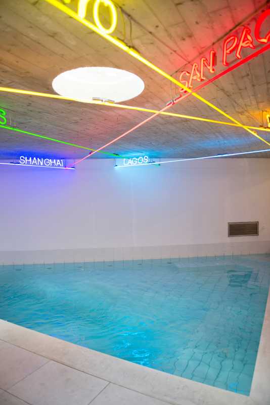 Patrick Tuttofuoco’s installation ‘Map 0.1’ above the pool