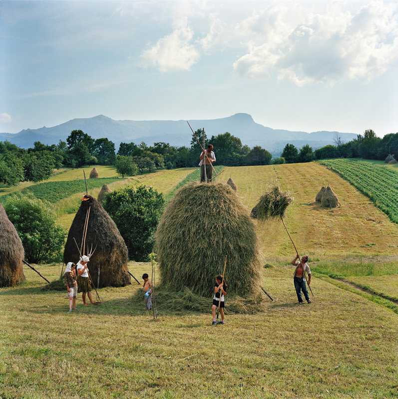 Rena Effendi: The Borca family finishes one of the 40 haystacks it makes every summer in Maramures, Romania