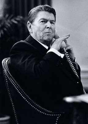 Reagan taking a call 