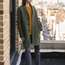Boiled-wool coat, cashmere crewneck and suede loafers