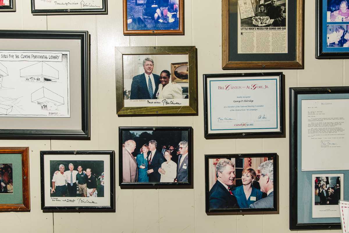 Photos of Bill Clinton line the walls of Doe’s Eat Place