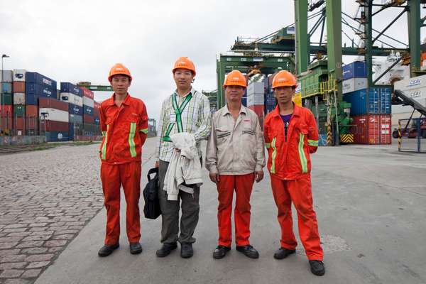 Chinese workers at Santos port