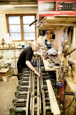 Ulf uses a 1960s Swedish ski press 