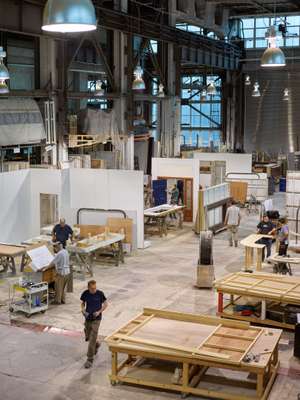 The scenic shop’s hangar in the Brooklyn Navy Yard