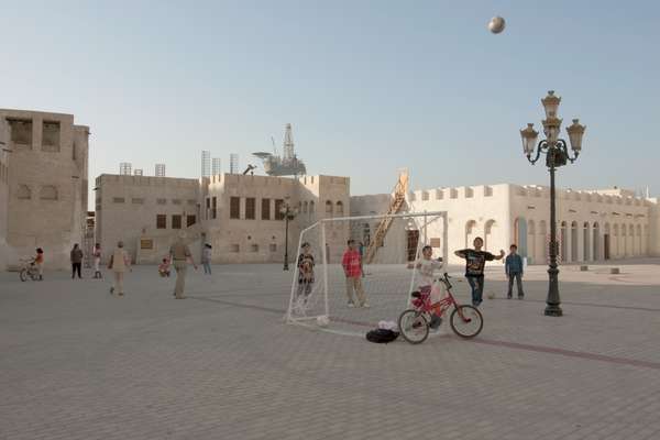 Maider Lopez’s football pitch installation makes an incongruous intervention on the Museum’s courtyard  