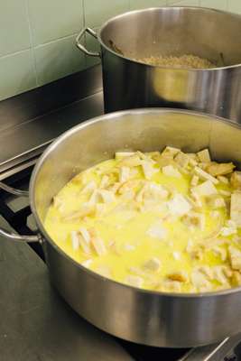 Preparing celeriac for the barley salad