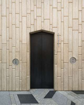 114 Bank has a travertine-and-marble lobby by sculptor Masayuki Nagare