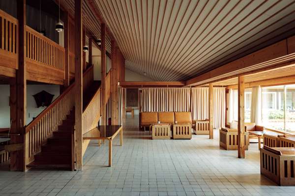 The central building has a restaurant, meeting rooms and guest rooms