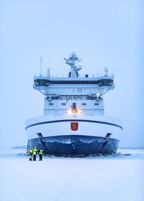 The ‘IB Kontio’, docked in a floe in the Bay of Bothnia