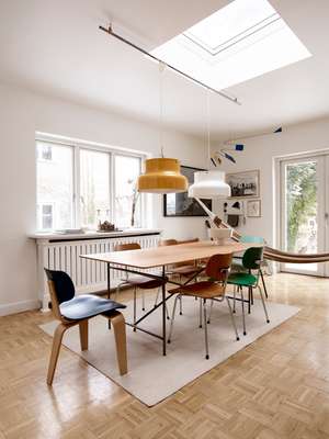 *Table and chairs:* by Ibsen’s brand, Please Wait To Be Seated. “The table frame and chairs are a 1950s design by [German Functionalist architect] Egon Eiermann. I made the Oregon pine top myself.”