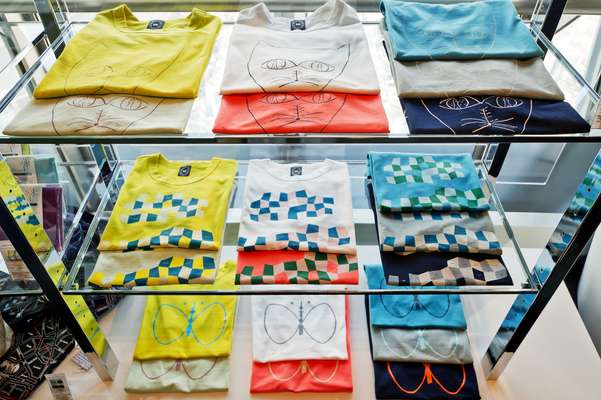 Minä Perhonen T-shirts, designed by Akira Minagawa, in the shop