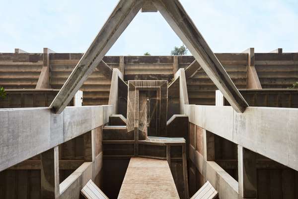 The sculpture-like central, exterior stairway