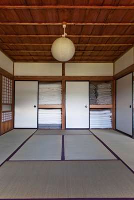Upstairs room with futon mattresses for guests to  sleep on