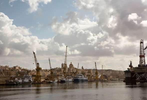 A view of the yacht repair yard from the Grand Harbour