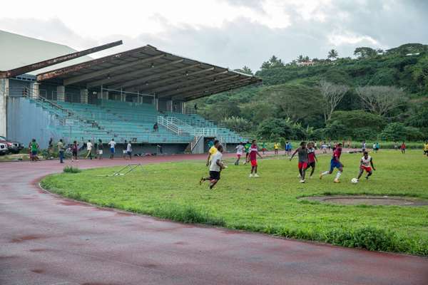 Burnt-out stadium in Port Vila