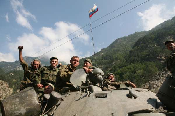 A Russian tank on the Transcaucasian highway from Vladikavkaz into South Ossetia