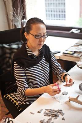 Artist Kana Harada in her studio in downtown Dallas