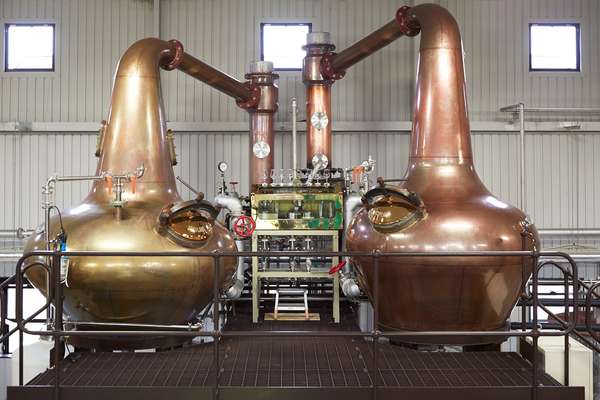 Copper pot and spirit stills, custom-made by Forsyths in Scotland