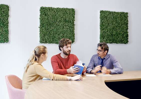 Intern Vanessa Cotterell, press officer Bryn Watkins and head of communications Giuseppe Porcano of Bruegal