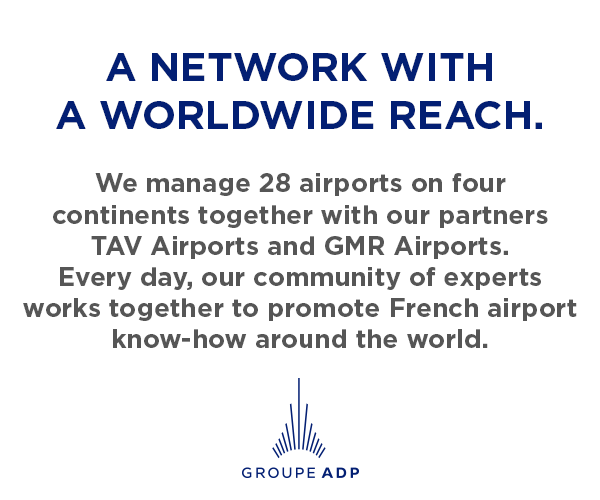 A NETWORK WITH A WORLDWIDE REACH. We manage 28 airports on four continents together with our partners TAV Airports and GMR Airports. Every day, our community of experts works together to promote French airport know-how around the world. ol GROUPE ADP 